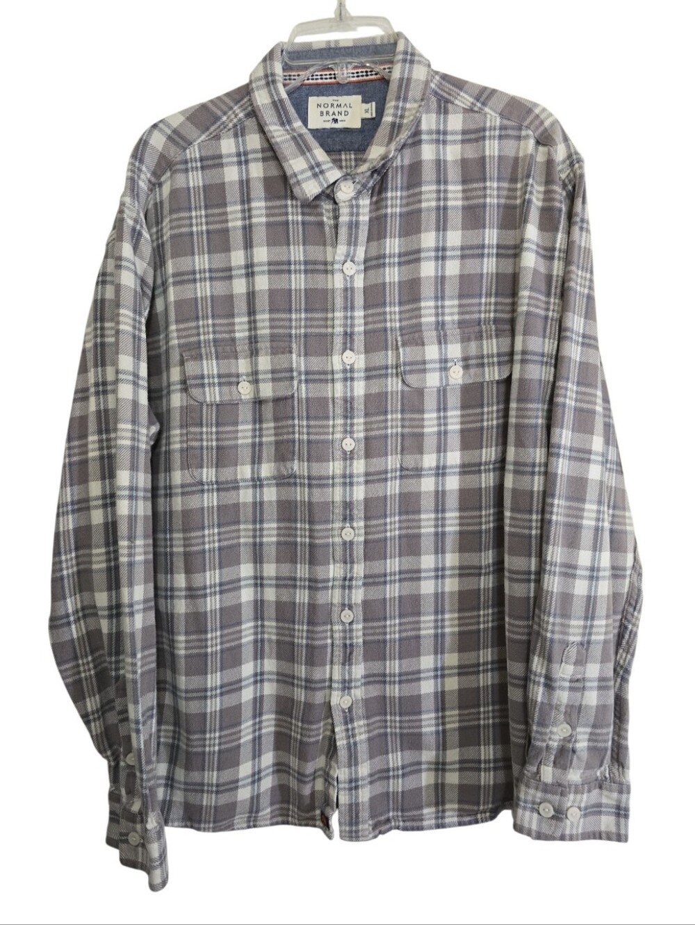 The Normal Brand Double Brushed Plannel Button Up Gray Plaid XL
